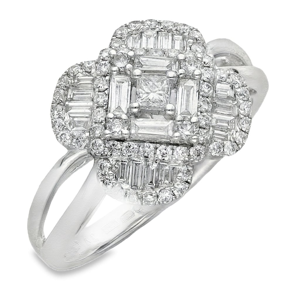 18ct White Gold Diamond Clover Cluster Ring - Size M - 0.77ct