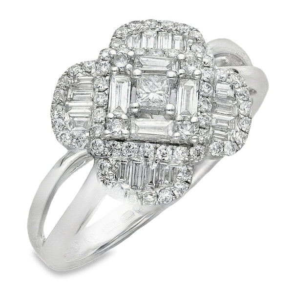 18ct White Gold Diamond Clover Cluster Ring - Size M - 0.77ct