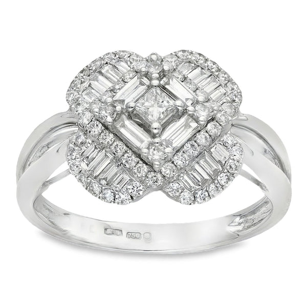 18ct White Gold Diamond Clover Cluster Ring - Size M - 0.77ct