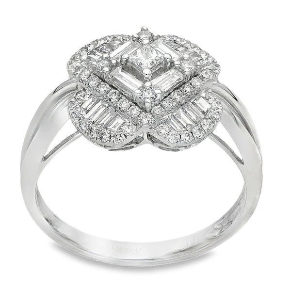 18ct White Gold Diamond Clover Cluster Ring - Size M - 0.77ct