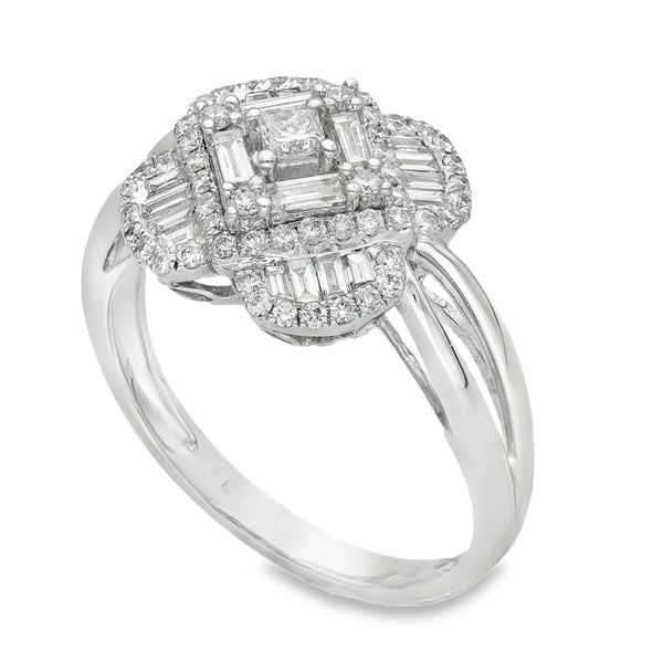 18ct White Gold Diamond Clover Cluster Ring - Size M - 0.77ct