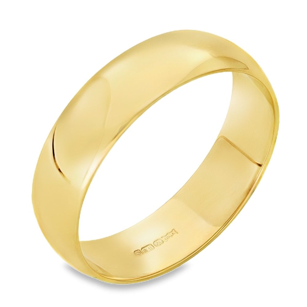 9ct Yellow Gold D-Shape Wedding Band - Size S - 6mm
