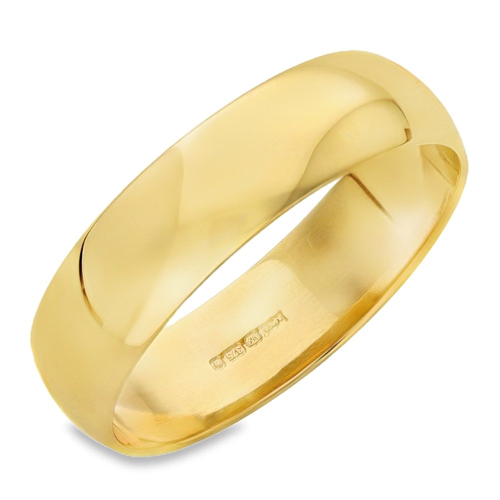 9ct Yellow Gold D-Shape Wedding Band - Size S - 6mm