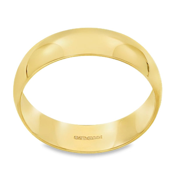 9ct Yellow Gold D-Shape Wedding Band - Size S - 6mm