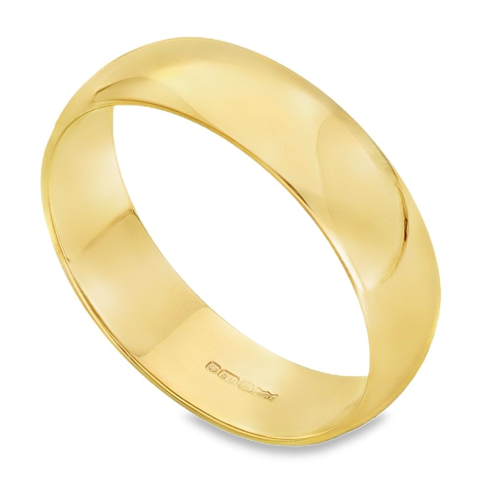 9ct Yellow Gold D-Shape Wedding Band - Size S - 6mm
