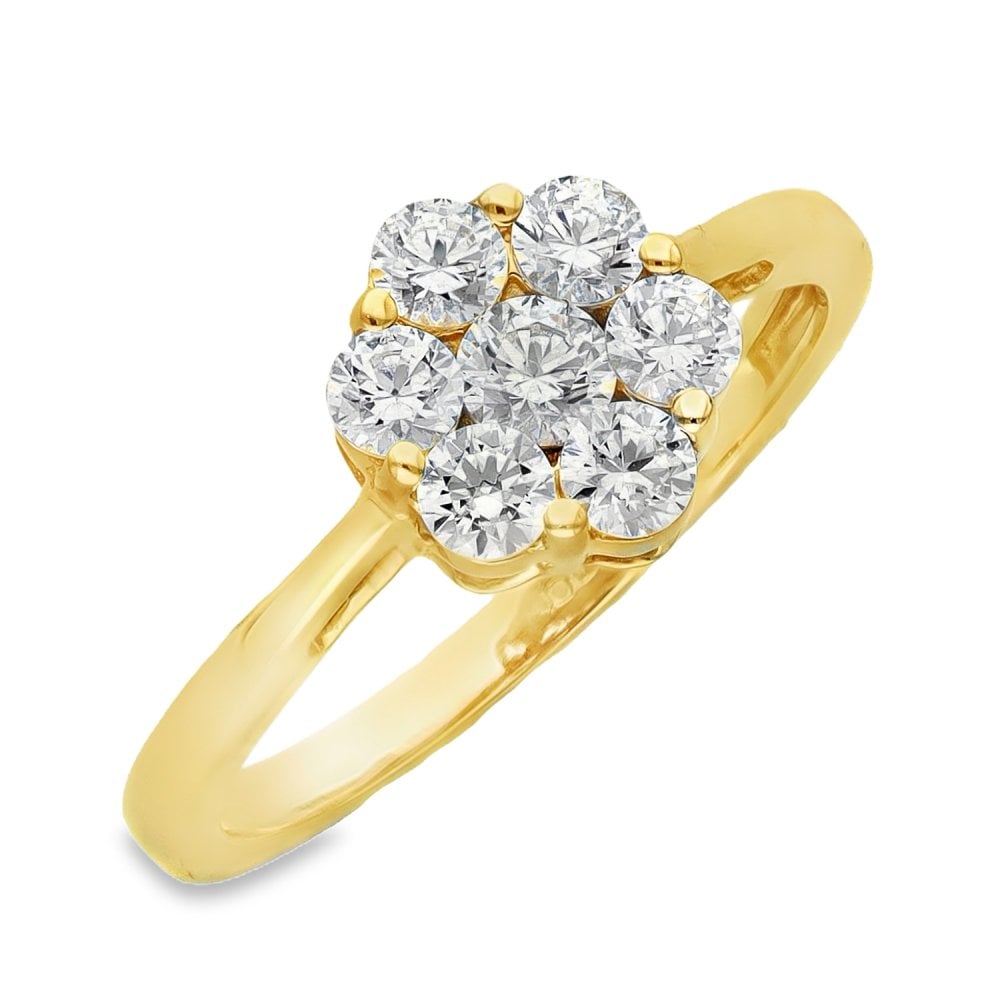 9ct Yellow Gold CZ Flower Cluster Ring - Size P - 2.8g