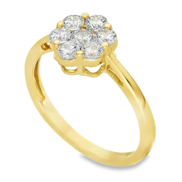 9ct Yellow Gold CZ Flower Cluster Ring - Size P - 2.8g