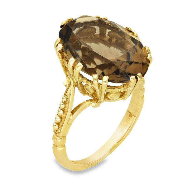 9ct Yellow Gold Smoky Quartz Ring - Size O - 11.25ct
