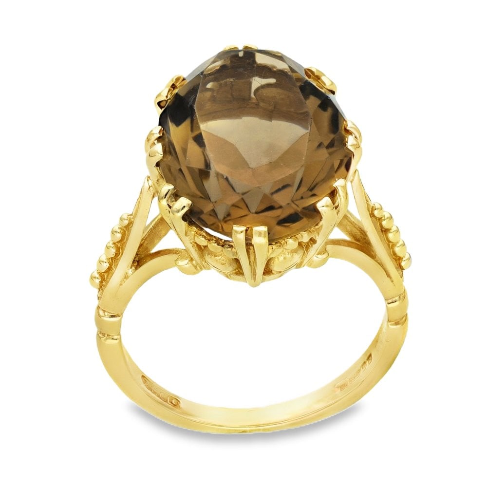 9ct Yellow Gold Smoky Quartz Ring - Size O - 11.25ct