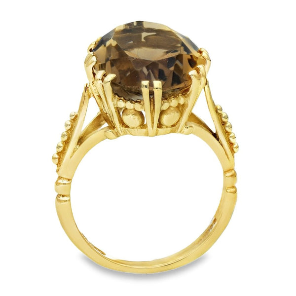 9ct Yellow Gold Smoky Quartz Ring - Size O - 11.25ct