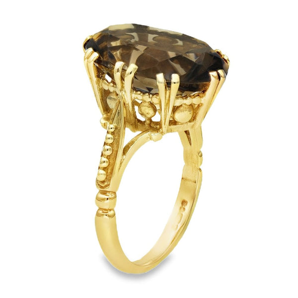 9ct Yellow Gold Smoky Quartz Ring - Size O - 11.25ct