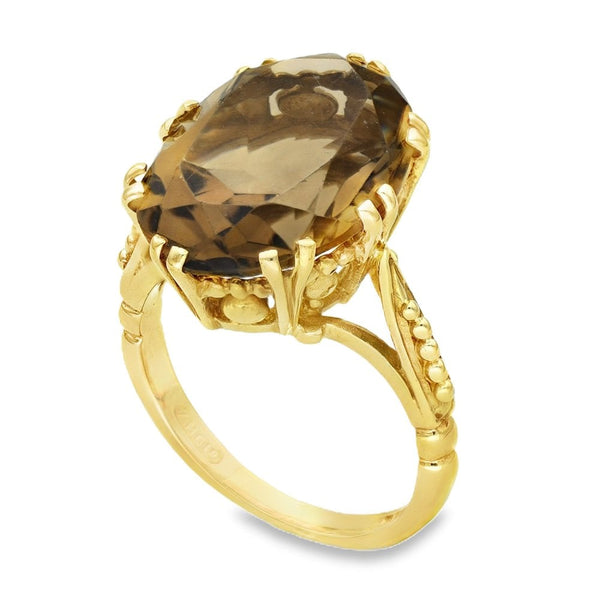 9ct Yellow Gold Smoky Quartz Ring - Size O - 11.25ct