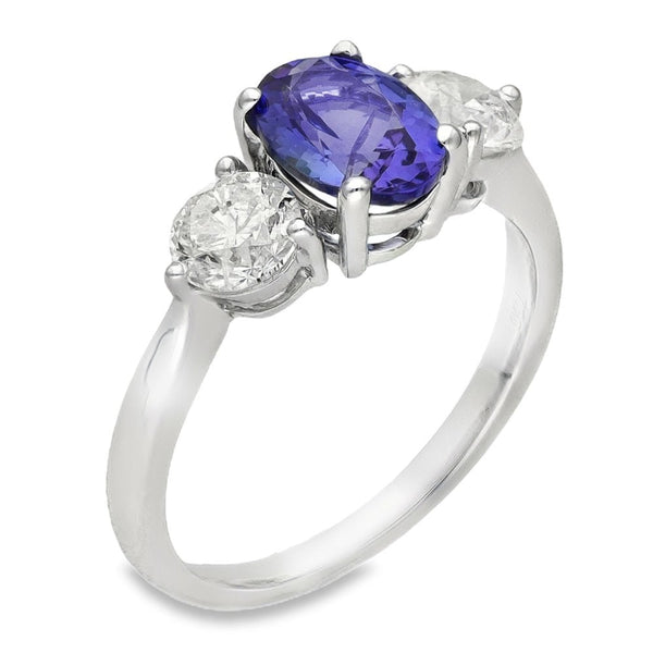 18ct White Gold Tanzanite & Diamond Trilogy Ring -Size N -0.96ct