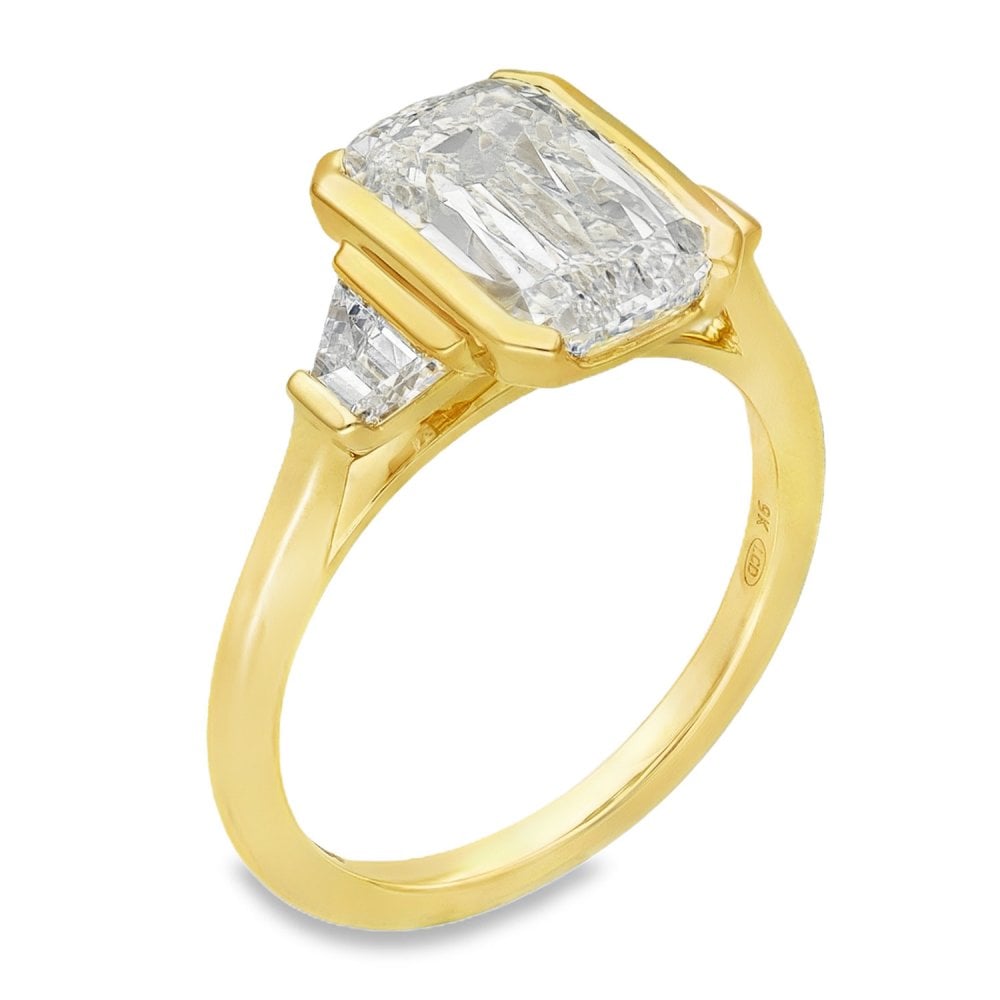 3.56ct Yellow Gold Cushion-Cut Diamond Trilogy Ring - E/VS1