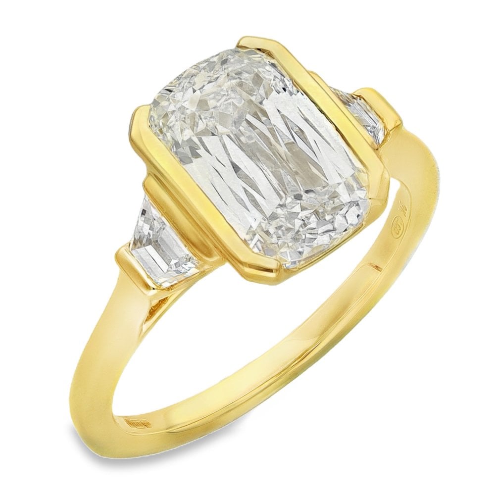 3.56ct Yellow Gold Cushion-Cut Diamond Trilogy Ring - E/VS1
