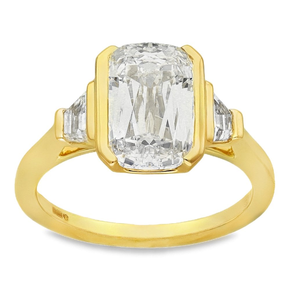 3.56ct Yellow Gold Cushion-Cut Diamond Trilogy Ring - E/VS1