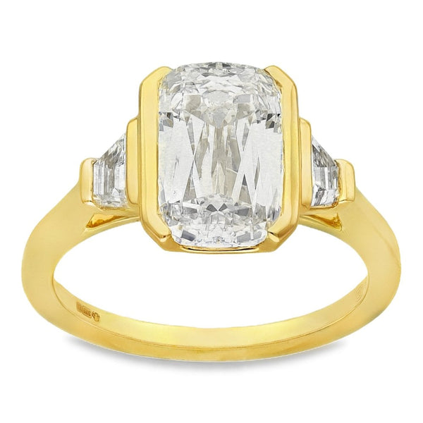 3.56ct Yellow Gold Cushion-Cut Diamond Trilogy Ring - E/VS1