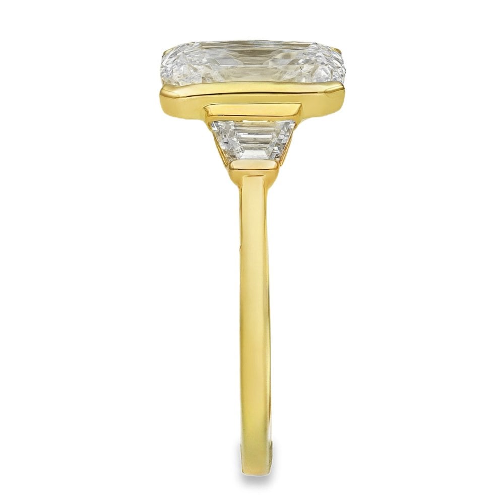 3.56ct Yellow Gold Cushion-Cut Diamond Trilogy Ring - E/VS1