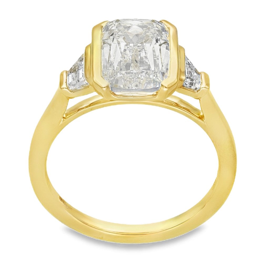 3.56ct Yellow Gold Cushion-Cut Diamond Trilogy Ring - E/VS1