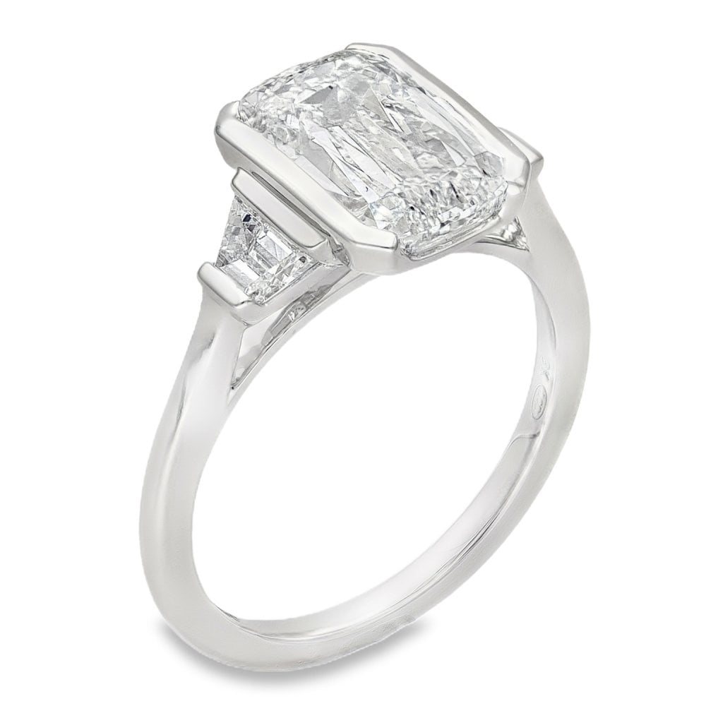 3.54ct White Gold Cushion-Cut Diamond Trilogy Ring - E/VVS2