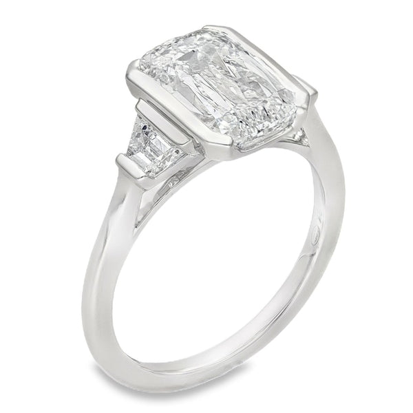 3.54ct White Gold Cushion-Cut Diamond Trilogy Ring - E/VVS2