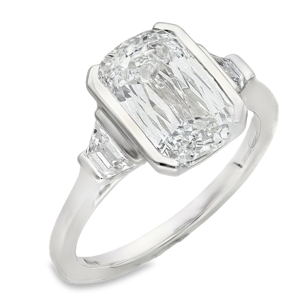 3.54ct White Gold Cushion-Cut Diamond Trilogy Ring - E/VVS2