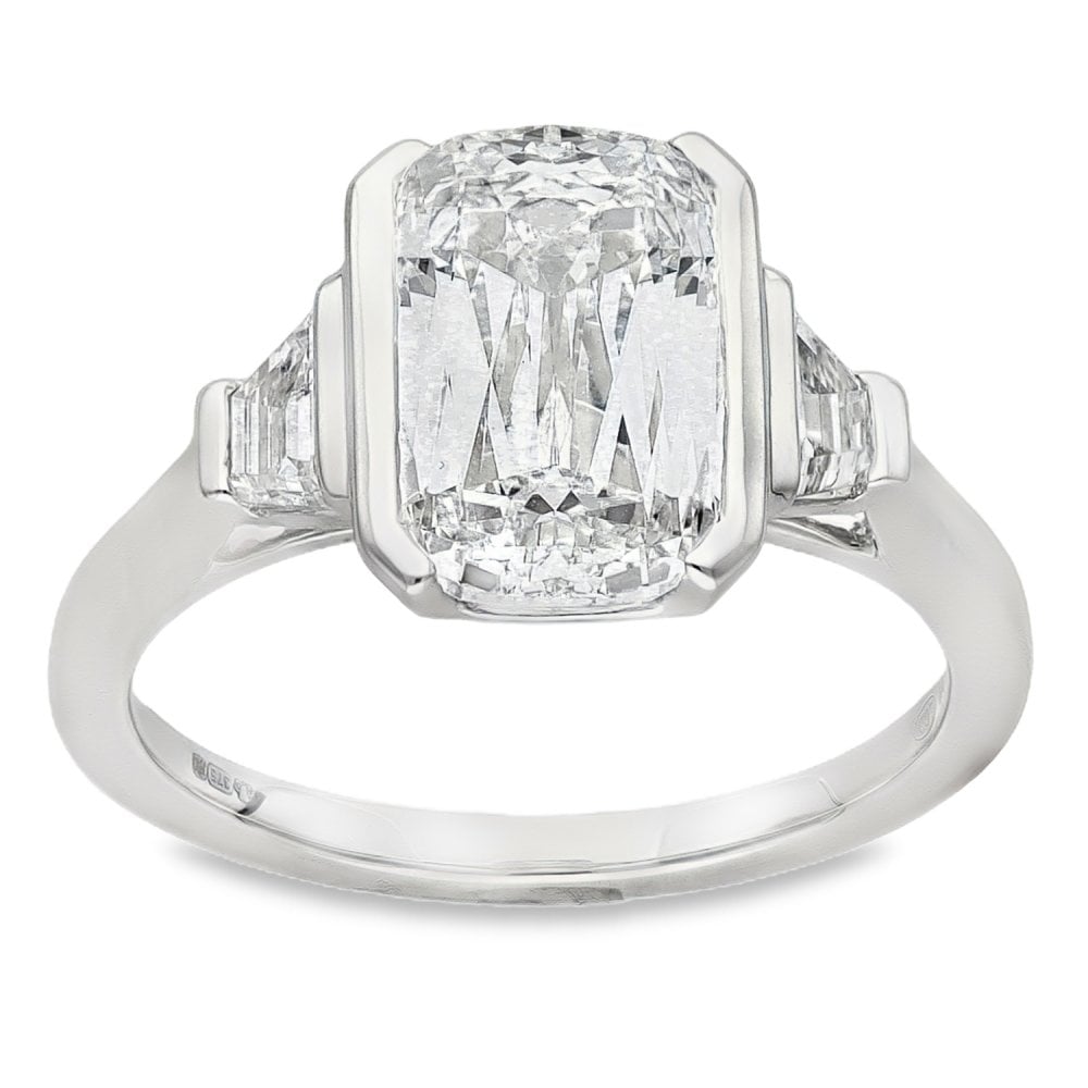 3.54ct White Gold Cushion-Cut Diamond Trilogy Ring - E/VVS2