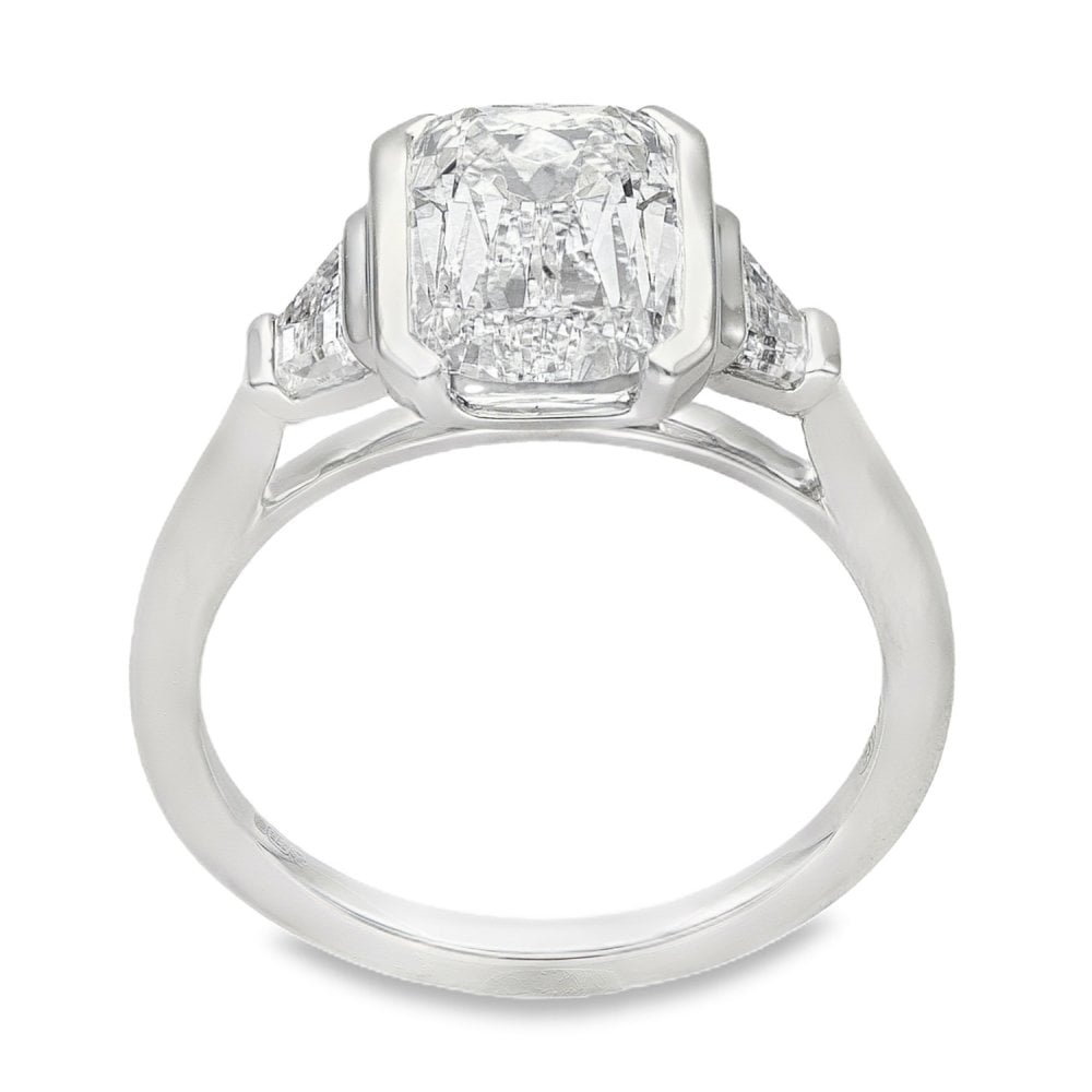 3.54ct White Gold Cushion-Cut Diamond Trilogy Ring - E/VVS2