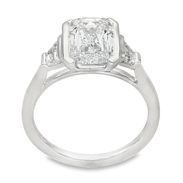 3.54ct White Gold Cushion-Cut Diamond Trilogy Ring - E/VVS2