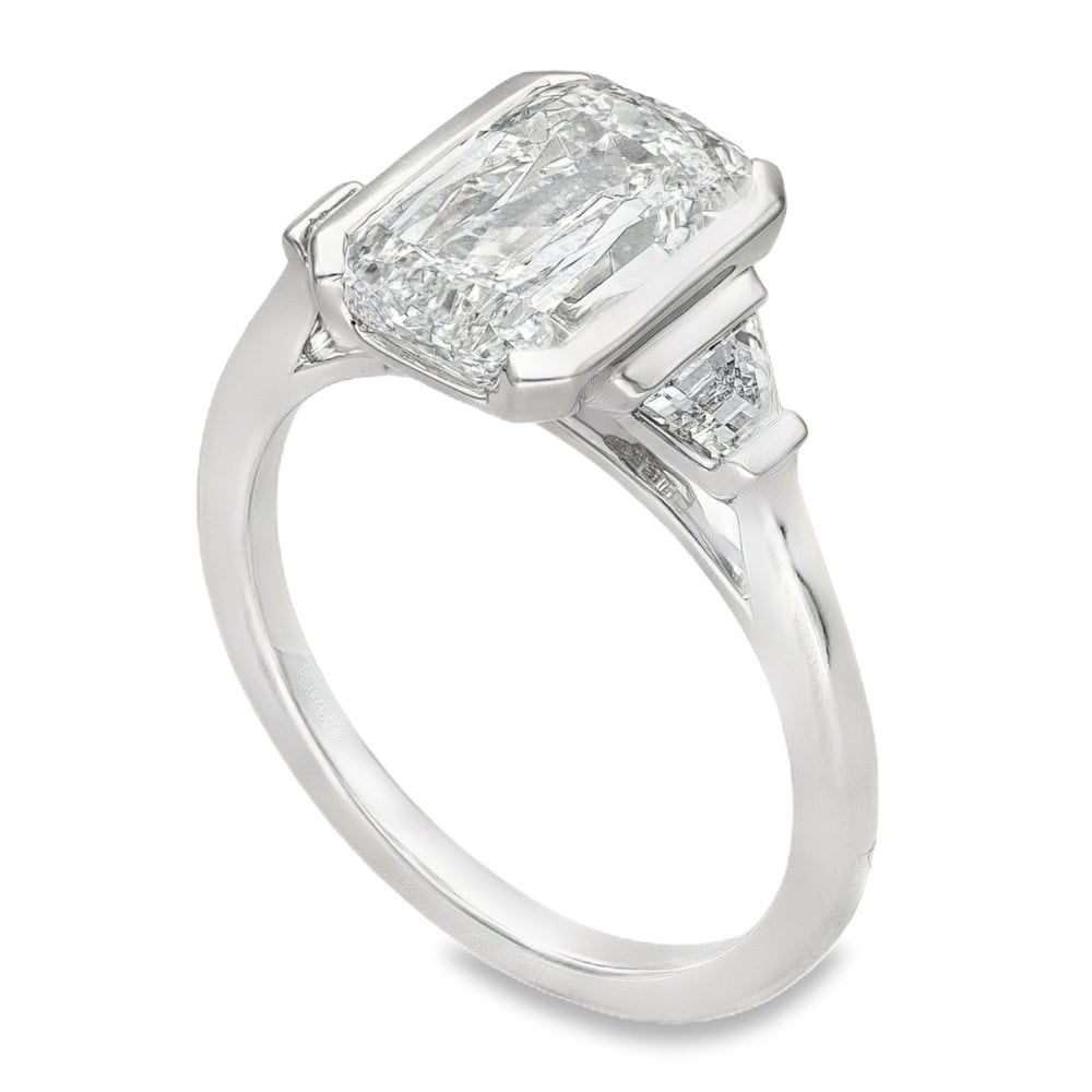 3.54ct White Gold Cushion-Cut Diamond Trilogy Ring - E/VVS2
