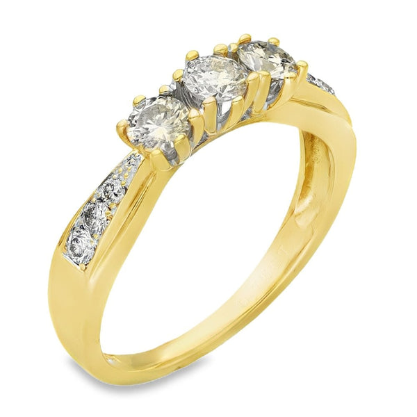 18ct Yellow Gold Diamond Trilogy Ring - Size P - 0.75ct