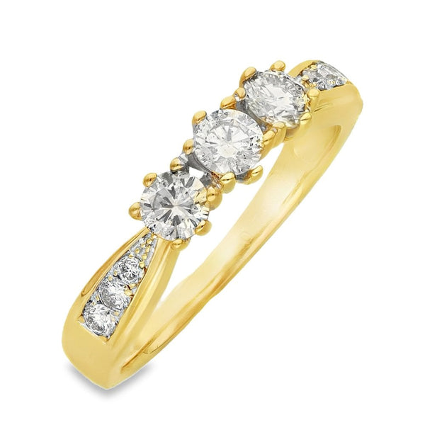 18ct Yellow Gold Diamond Trilogy Ring - Size P - 0.75ct