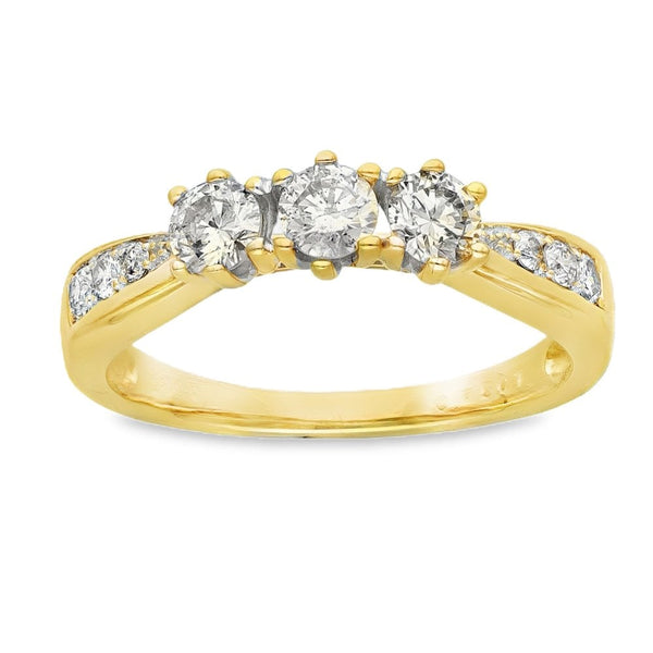 18ct Yellow Gold Diamond Trilogy Ring - Size P - 0.75ct
