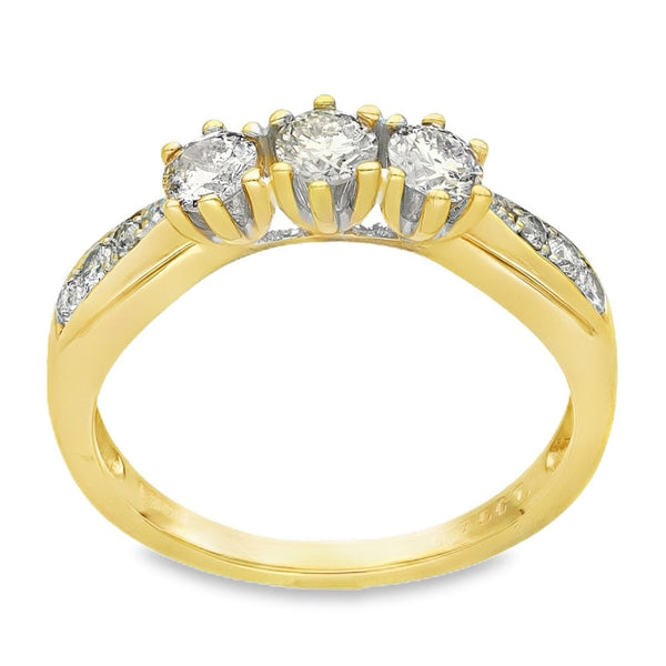 18ct Yellow Gold Diamond Trilogy Ring - Size P - 0.75ct