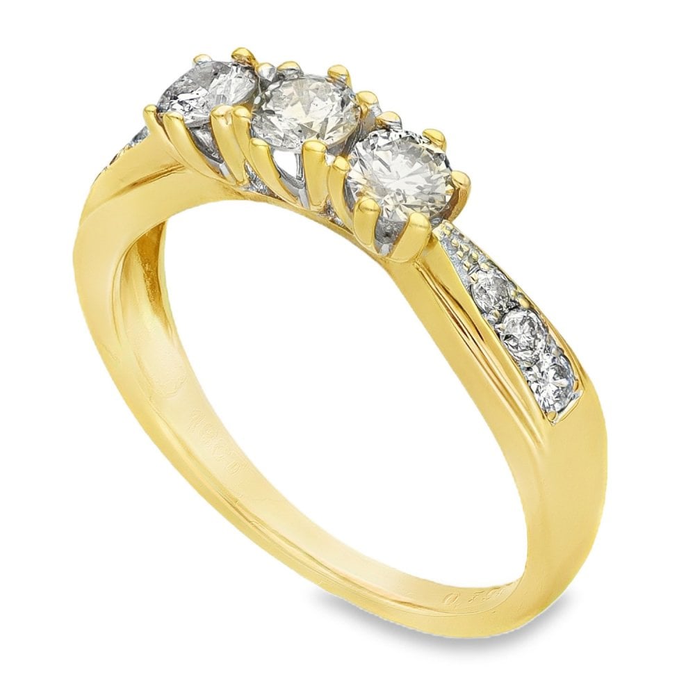 18ct Yellow Gold Diamond Trilogy Ring - Size P - 0.75ct
