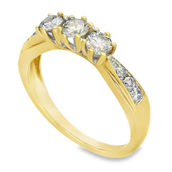 18ct Yellow Gold Diamond Trilogy Ring - Size P - 0.75ct