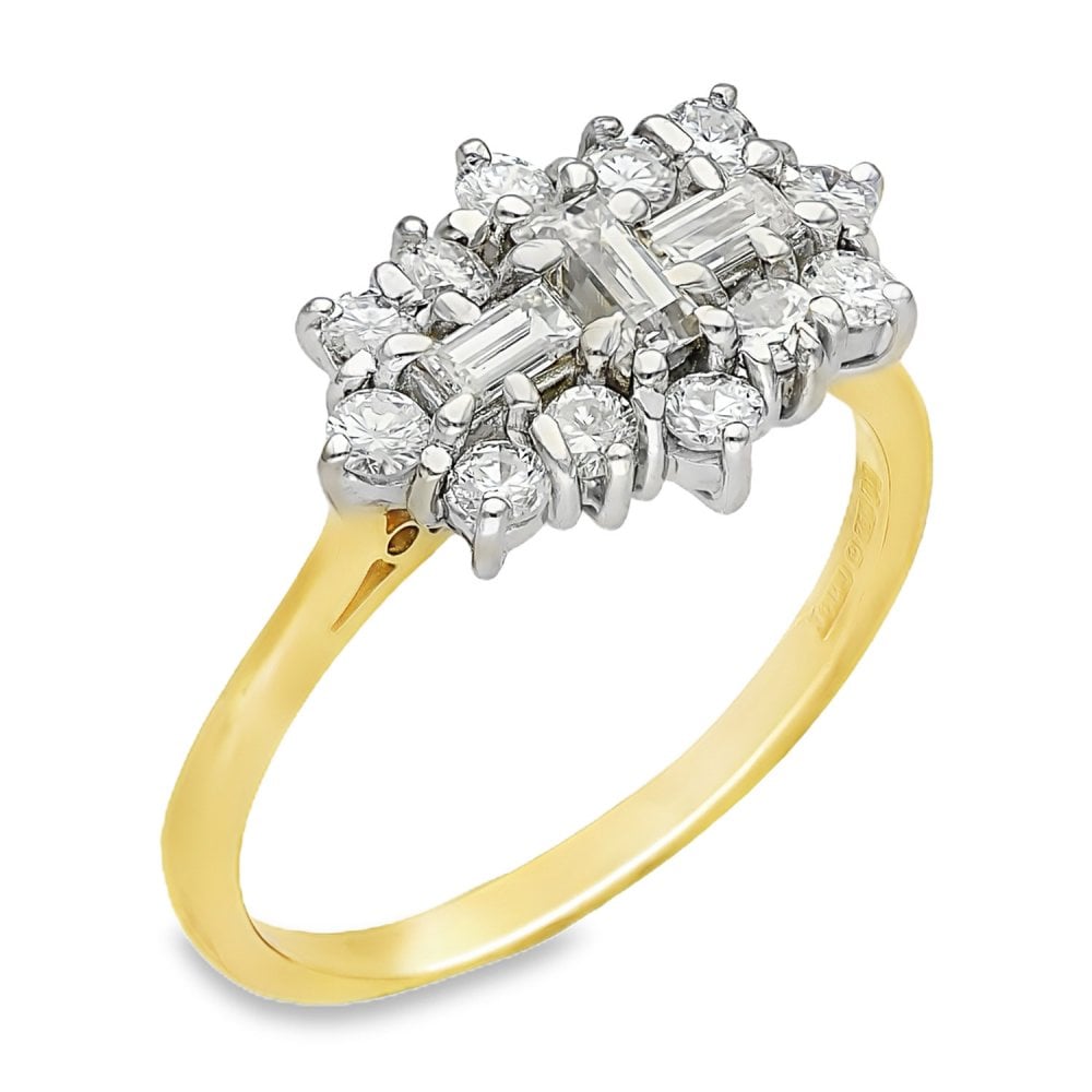 18ct Yellow Gold Diamond Cluster Ring - Size R - 1.00ct