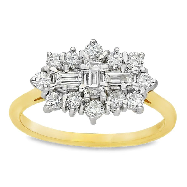 18ct Yellow Gold Diamond Cluster Ring - Size R - 1.00ct