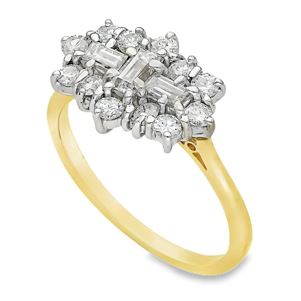 18ct Yellow Gold Diamond Cluster Ring - Size R - 1.00ct