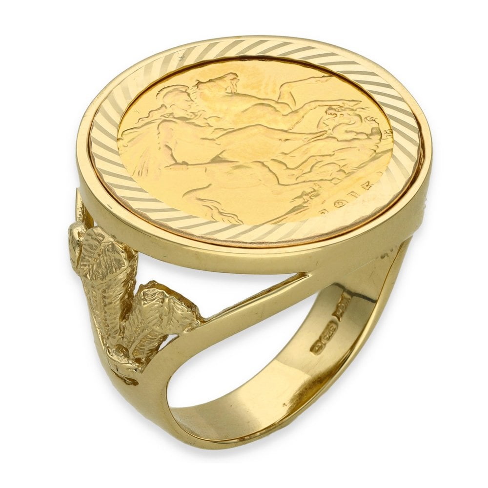 1915 Yellow Gold Full Sovereign Coin Ring - Size W - 25mm