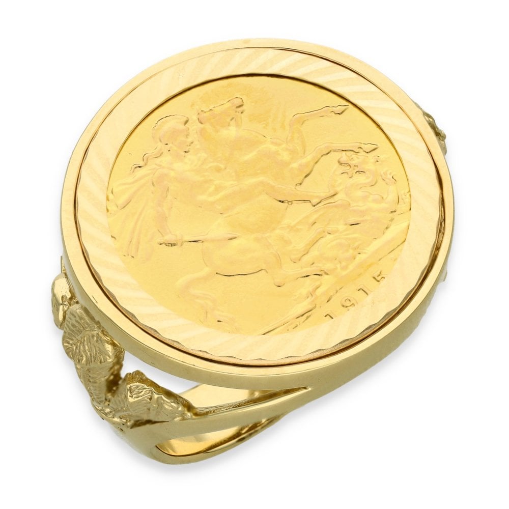 1915 Yellow Gold Full Sovereign Coin Ring - Size W - 25mm