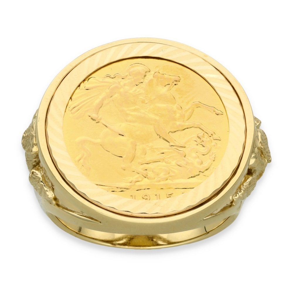 1915 Yellow Gold Full Sovereign Coin Ring - Size W - 25mm