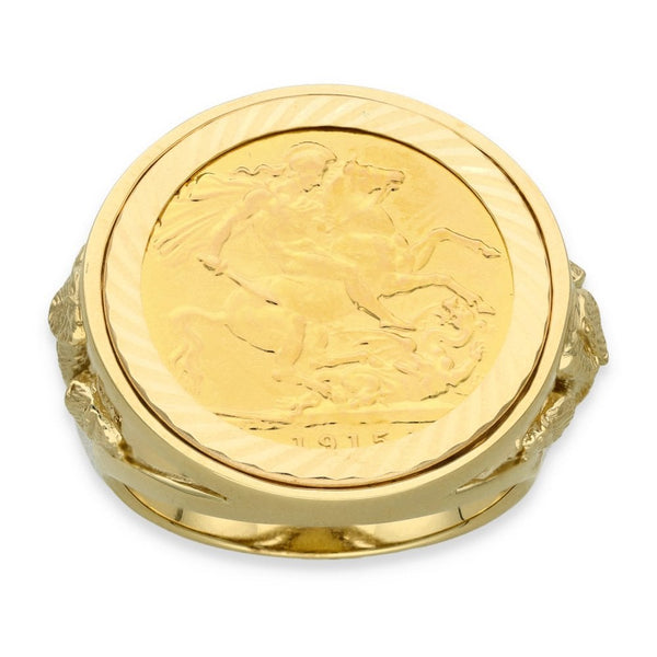 1915 Yellow Gold Full Sovereign Coin Ring - Size W - 25mm