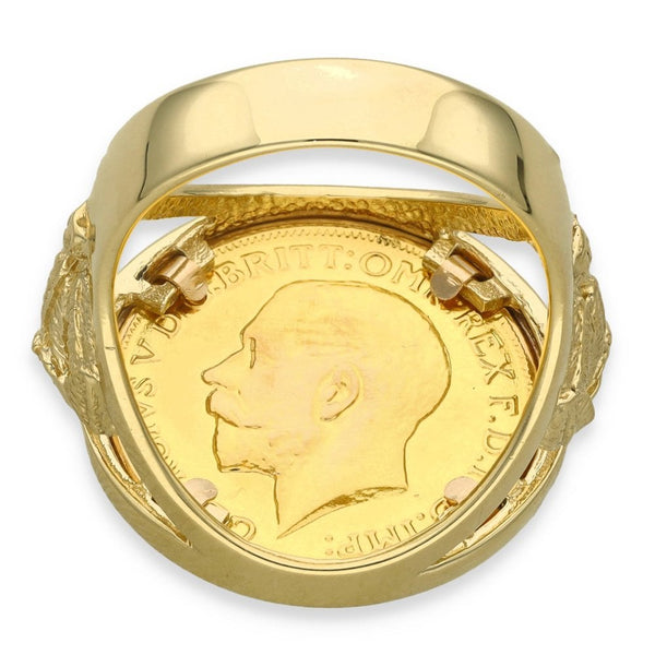 1915 Yellow Gold Full Sovereign Coin Ring - Size W - 25mm