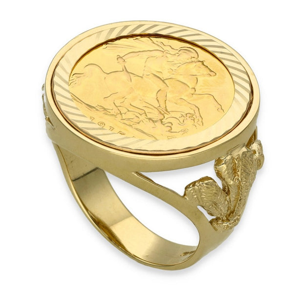 1915 Yellow Gold Full Sovereign Coin Ring - Size W - 25mm