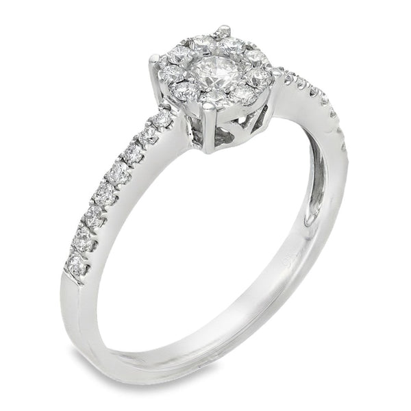 9ct White Gold Diamond Halo Cluster Ring - Size O½ - 0.46ct