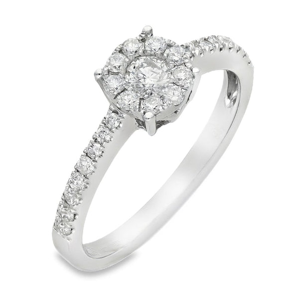 9ct White Gold Diamond Halo Cluster Ring - Size O½ - 0.46ct