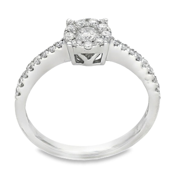 9ct White Gold Diamond Halo Cluster Ring - Size O½ - 0.46ct