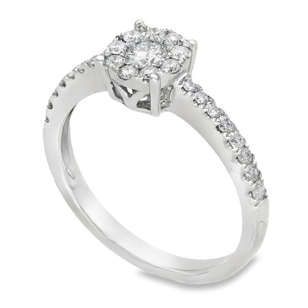 9ct White Gold Diamond Halo Cluster Ring - Size O½ - 0.46ct