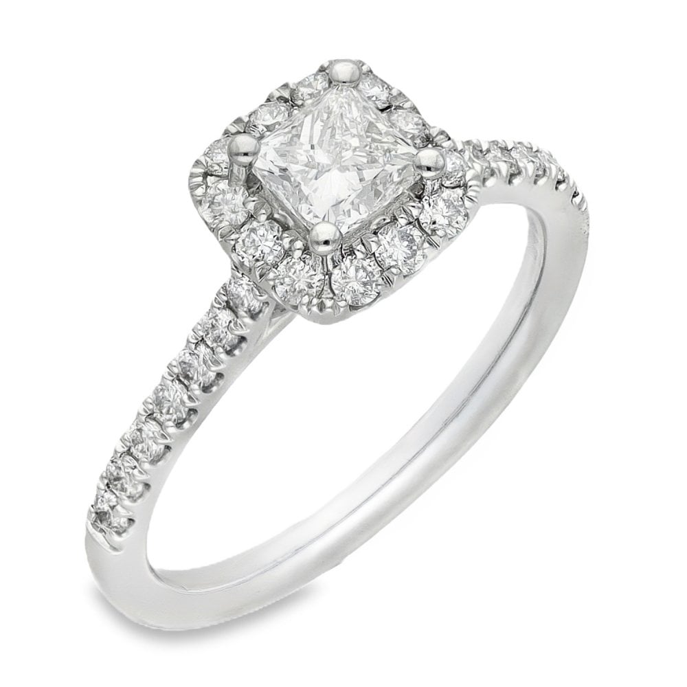 950 Platinum Diamond Halo Cluster Ring - Size K - 1.14ct